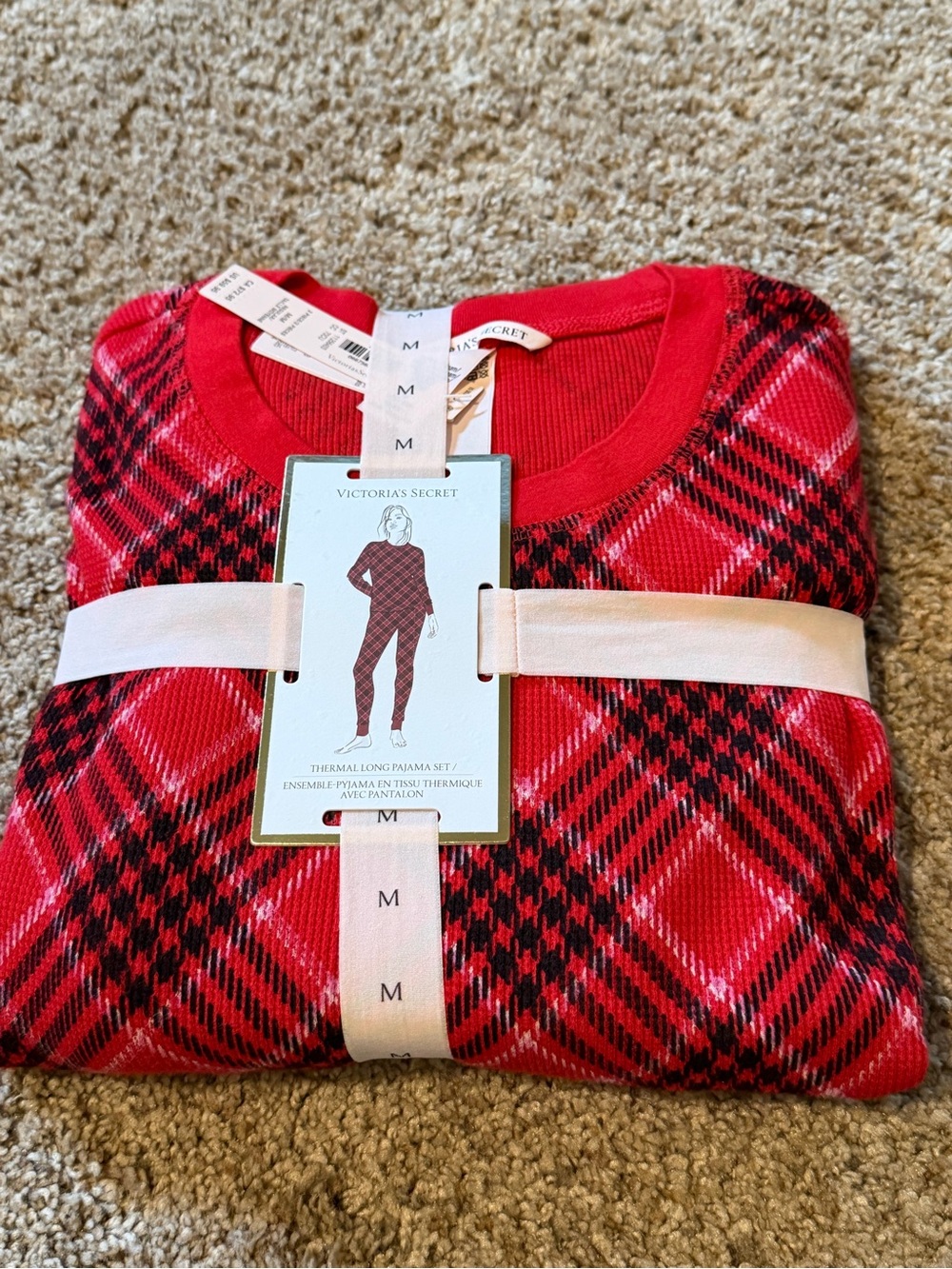 Victoria's Secret Red Plaid Thermal Sweater - Womens